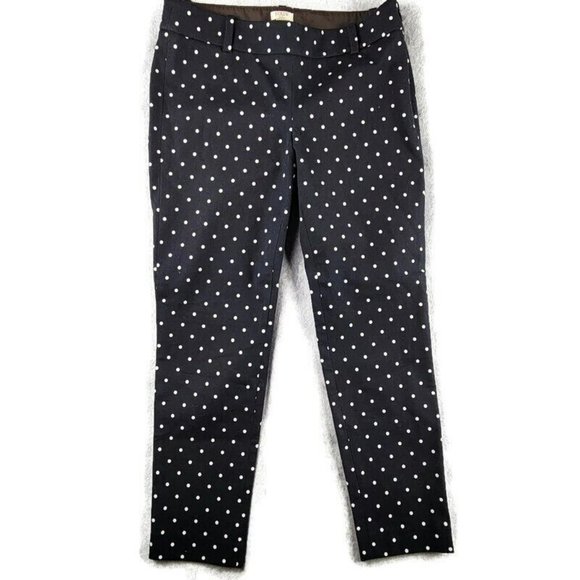 J Crew Capri Pants Womens Size 2 Black White Polka Dot Trousers Workwear Casual